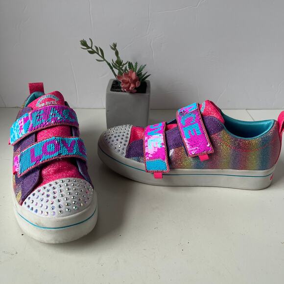 SKECHERS Flip Kicks Twi-Lites 2.0 Sparkle Vibes Girls Sneakers Shoes Size 3 Pink - Picture 15 of 15